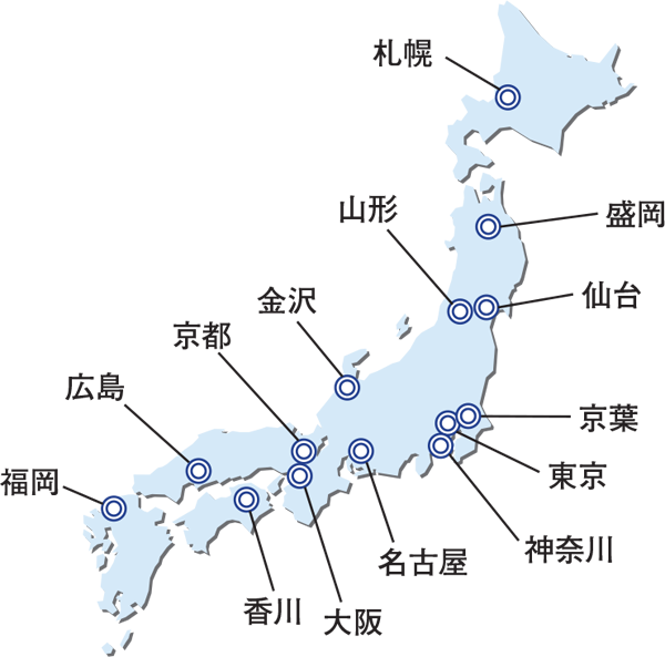 CRCでは、全国の主な拠点を中心に
地域の実情に合わせて、
専門家がチームを作って活動しています。